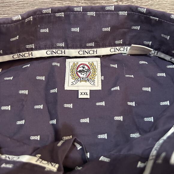 Cinch Men's Country Western Oil Derrick Print Shirt 2XL Button Down Navy Blue - Picture 8 of 8